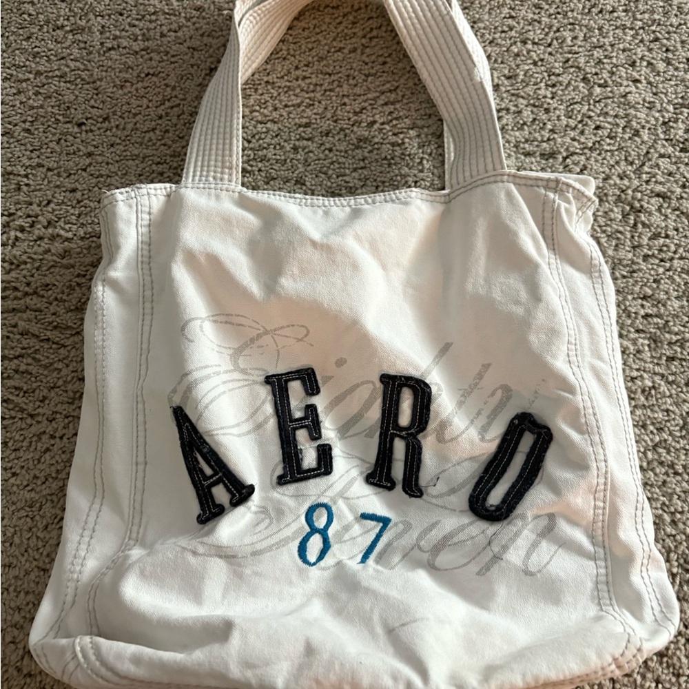 Aeropostale White Tote Bag with Black and Blue Accents